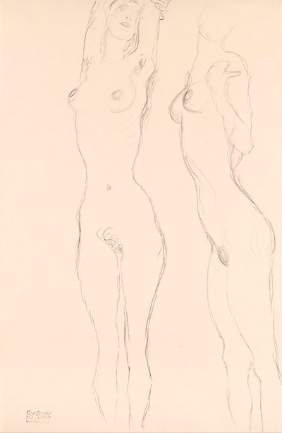 Zwei Nackte, die linke mit erhobenen Armen von Gustav Klimt